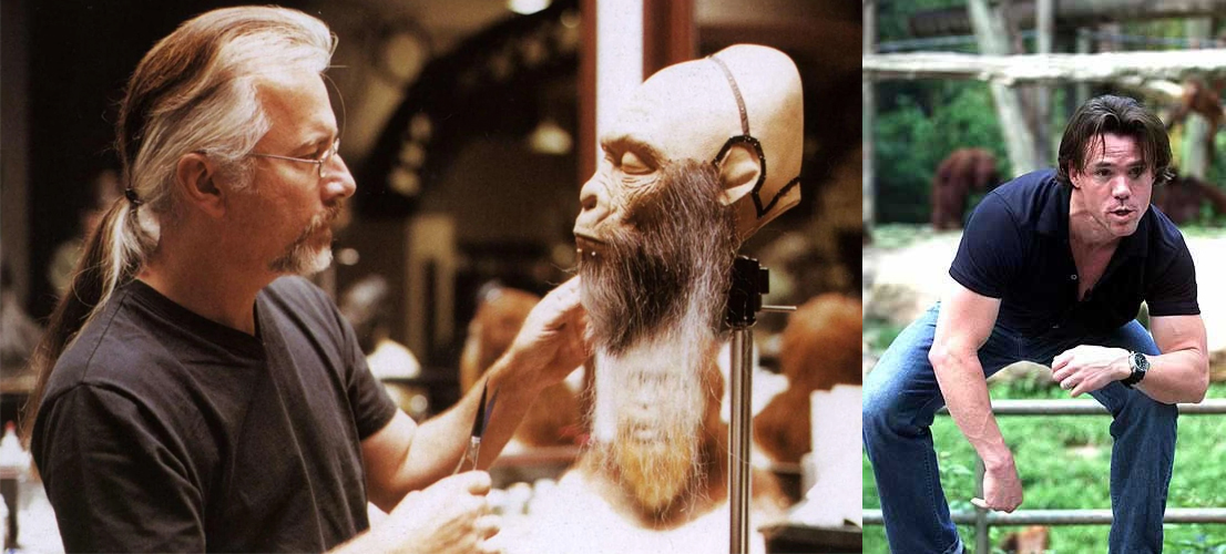À esquerda: Rick Baker o mestre das maquiagens; À direita: Terry Notary, o mestre em movimentos.