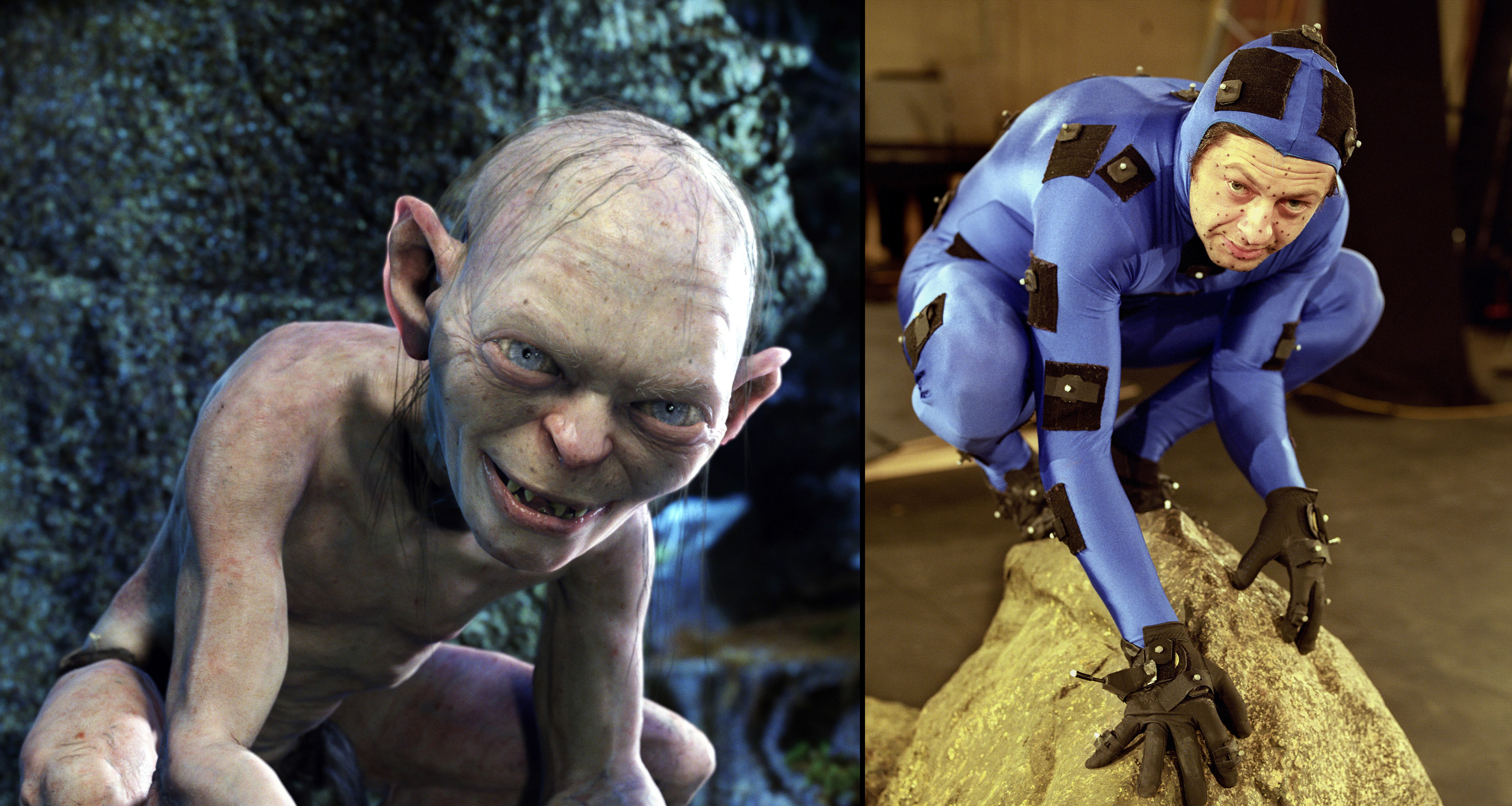 Lord Of The Rings Two Towers: the character Gollum who's role is crucial to the journey of Frodo and Sam--Gollum's movements are performed via computer program by actor Andy Serkis. Photo: New Line Cinema